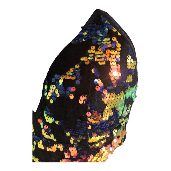 Sexy Cropped padded mermaid sequin‎ v-neck velvet bustier top. size XS new - Picture 4 of 16